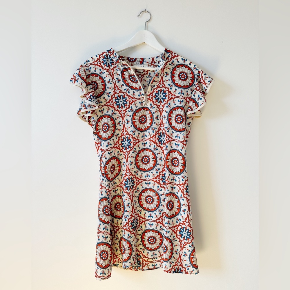 Molly Bracken printed boho womens summer mini dress ruffle sleeves size S